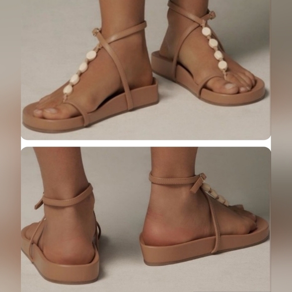 Anthropologie Toe-Loop Stone Sandals In Tan Size 10 M - Picture 1 of 15